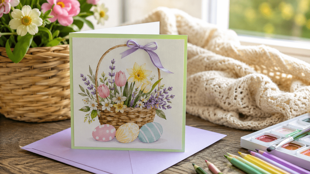 Use larger 18–20pt print, high-contrast colors, and a simple one-line message so it's easy to read. Mail 2–3 weeks ahead of Easter Sunday since assisted-living mail can take longer to reach residents.