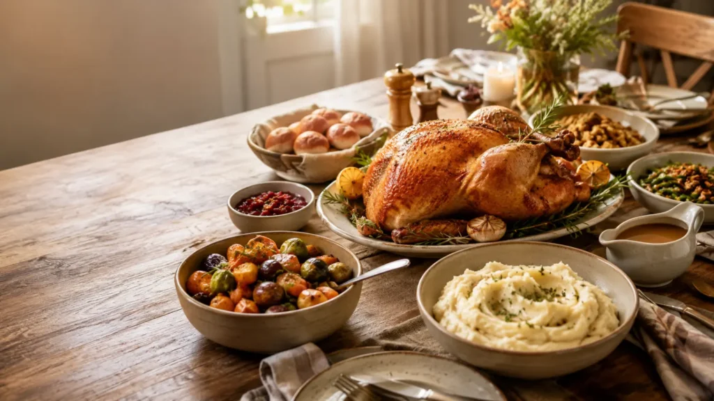 Family-style platters — big shared bowls of potatoes, veggies, and a whole roasted bird set at the center of the table — bring restaurant-quality food without the formality. This format typically costs about the same as buffet catering but uses less serving space. It also cuts down on the awkward buffet-line traffic jam.
