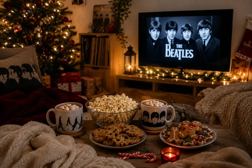 Turn an ordinary evening into a memorable holiday event by combining Christmas treats with Beatles films and documentaries. Soft lighting and cozy blankets make the experience even better.