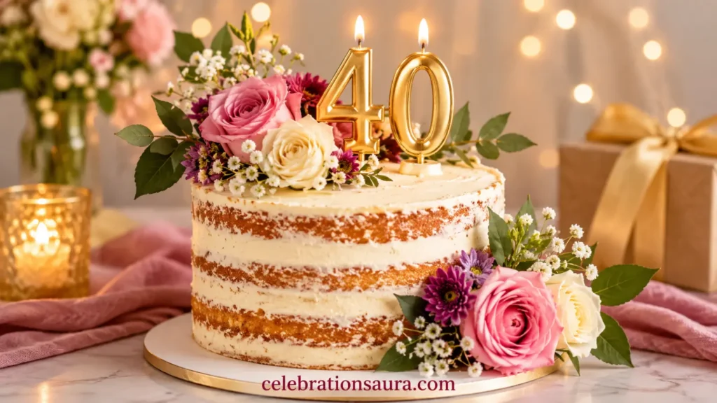 Naked Cake With Fresh Florals for a Simple 40th