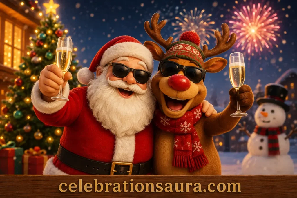 Merry Christmas and Happy New Year GIF Funny for One Combined Greeting 