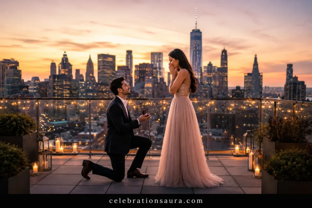 Rooftop & City Skyline Engagement Photos