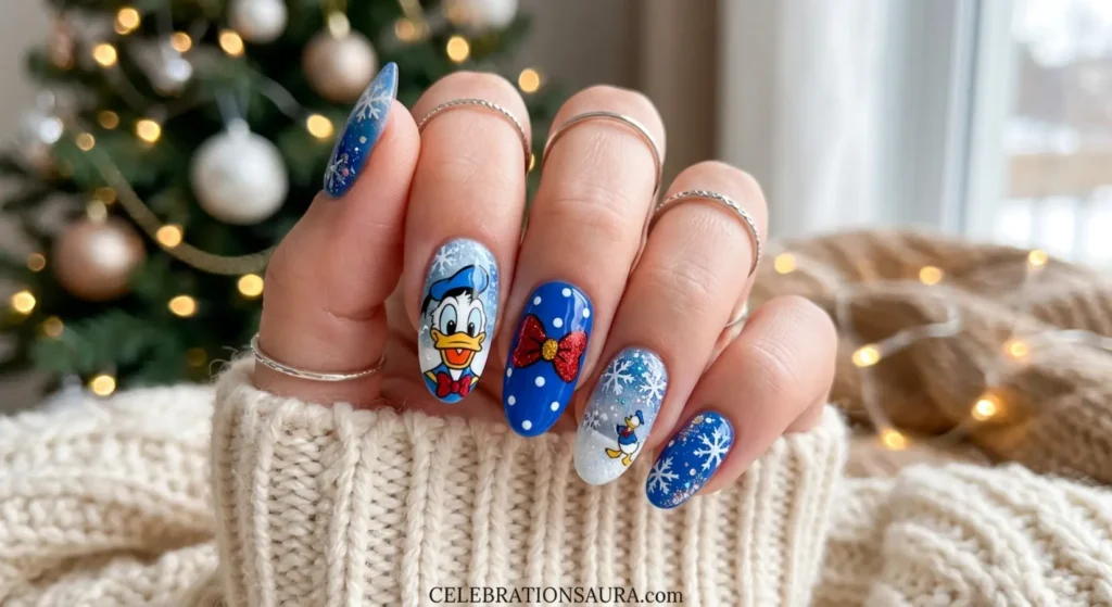 Donald Duck Bow Tie Winter Nails