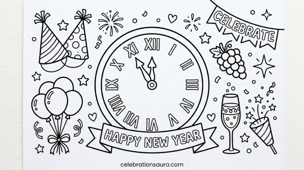 Easy New Year Coloring Pages for Beginners