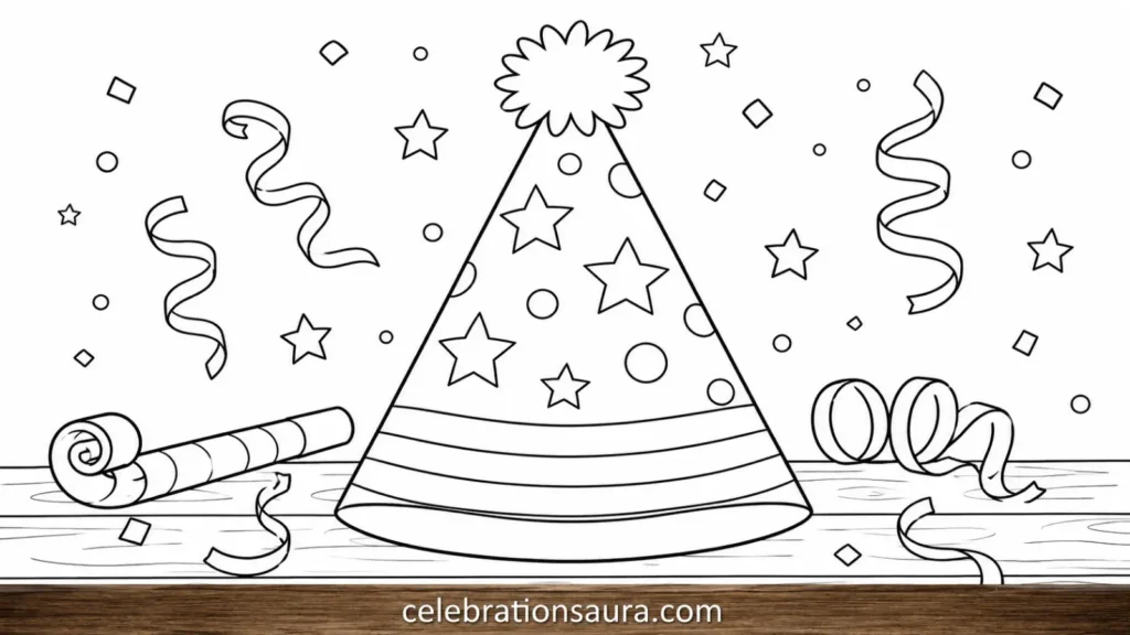  New Year Party Hat Coloring Page