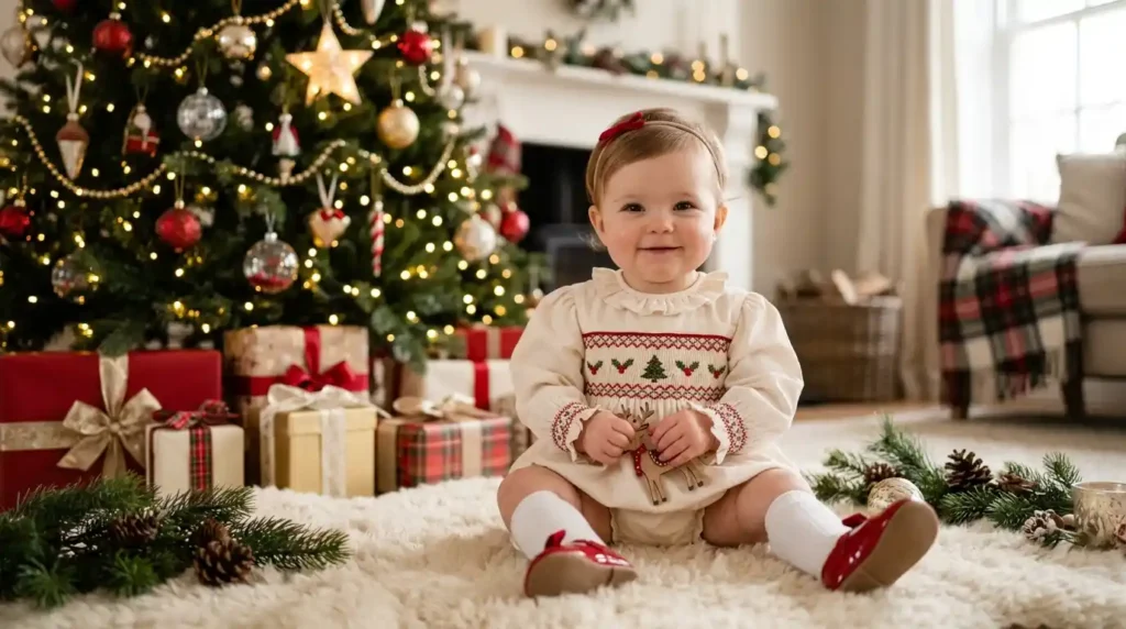 Smocked Baby Girl Christmas Outfit