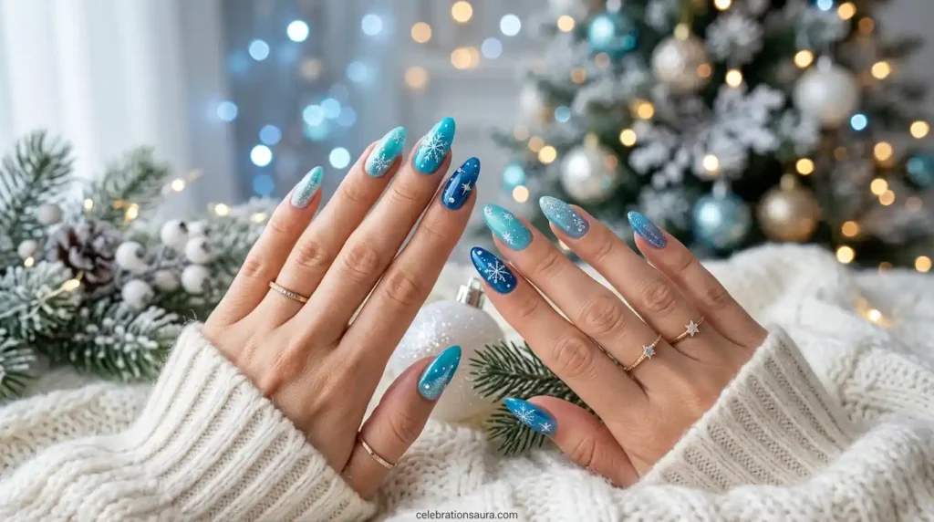 Aquarium Blue Christmas Nails