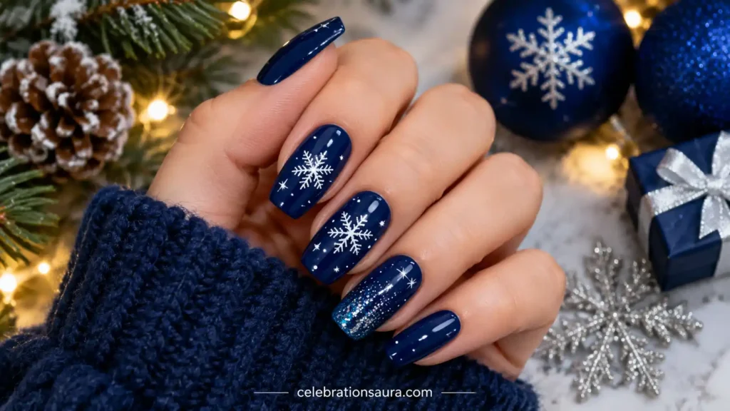 Navy Blue Christmas Nails