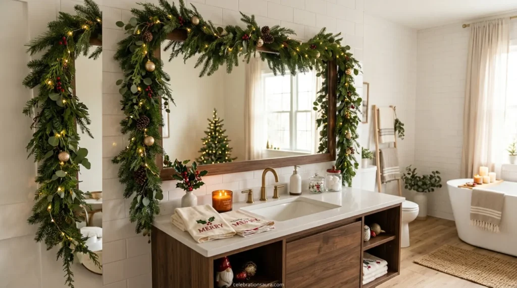 Frame the Mirror With Evergreen Garland