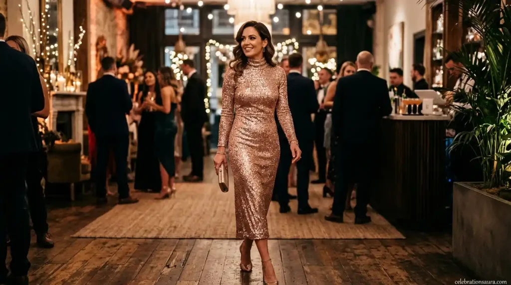Wear a Long-Sleeve Sequin Midi