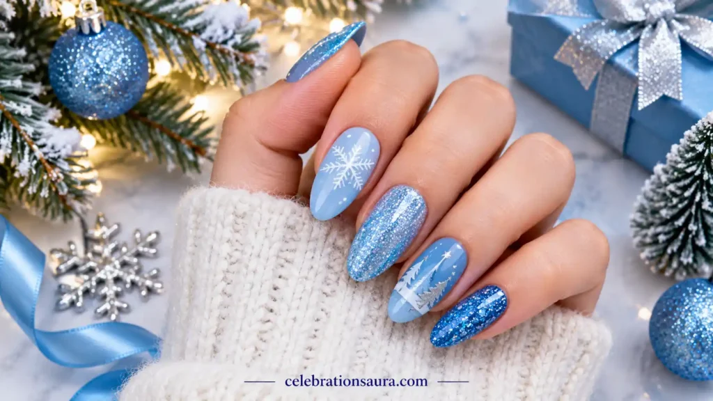 Blue Christmas Nails: 22 Icy & Sparkly Ideas for 2026