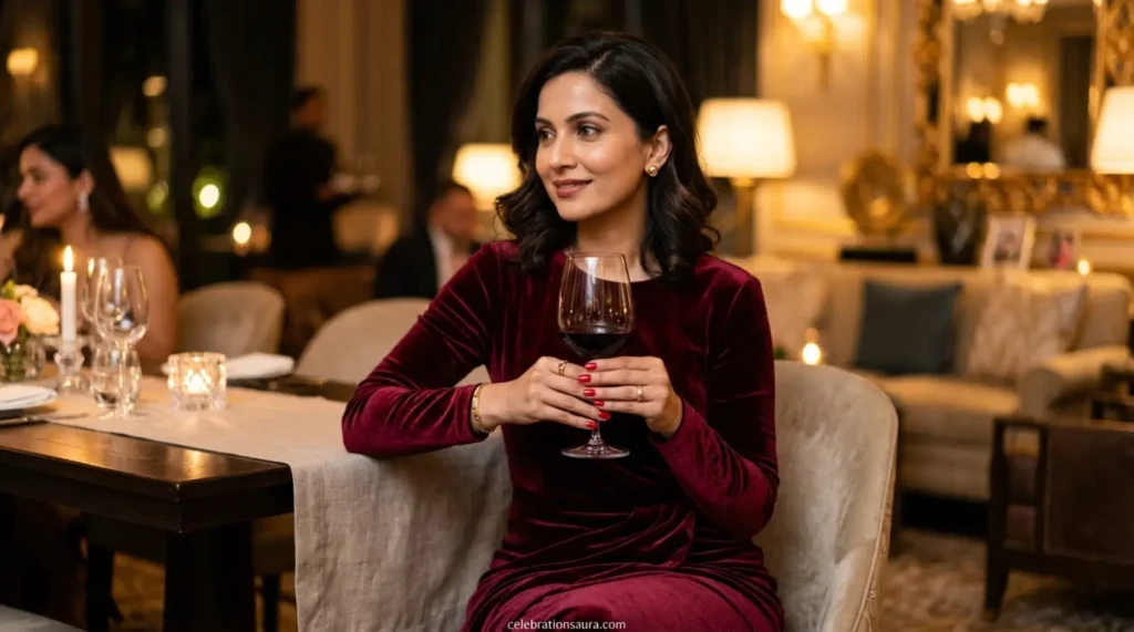 Classic Red Nails With a Velvet Dress