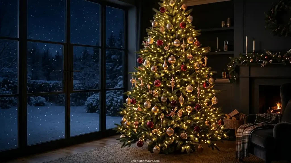 Christmas Tree Background With a Dark Night Scene