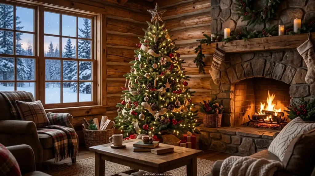 Rustic Cabin Christmas Tree Background