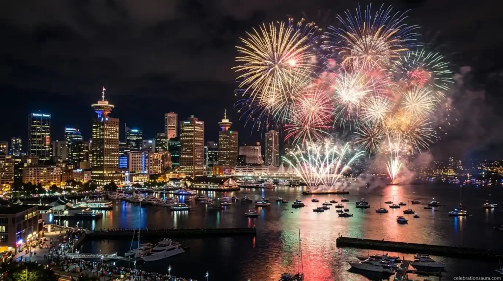 Midnight Fireworks Cityscape 