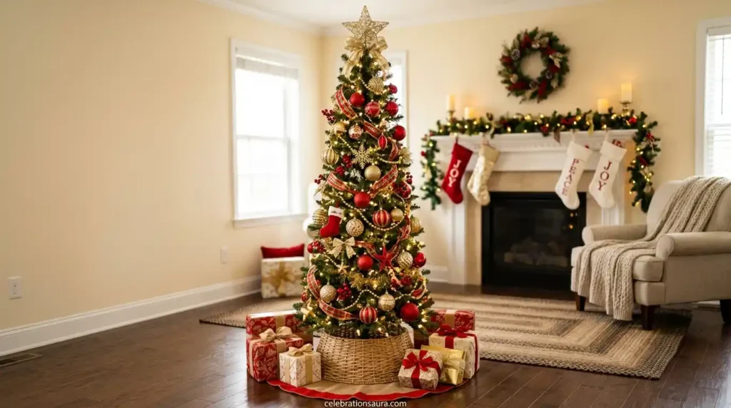Classic Red and Gold Pencil Christmas Tree