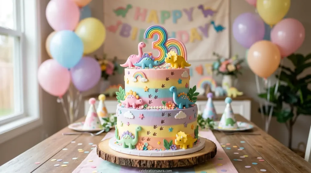 3rd Dinosaur Birthday Cake With a Big Number